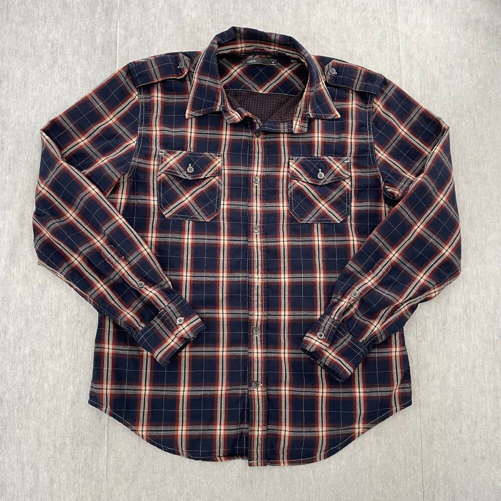 Vince Flannel Shirt Adult Medium Blue Plaid Button Up Long Sleeve Pockets Mens M